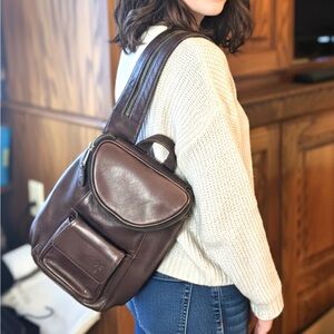 Frye Vintage Convertible Burgandy / Brown Leather Sling Backpack